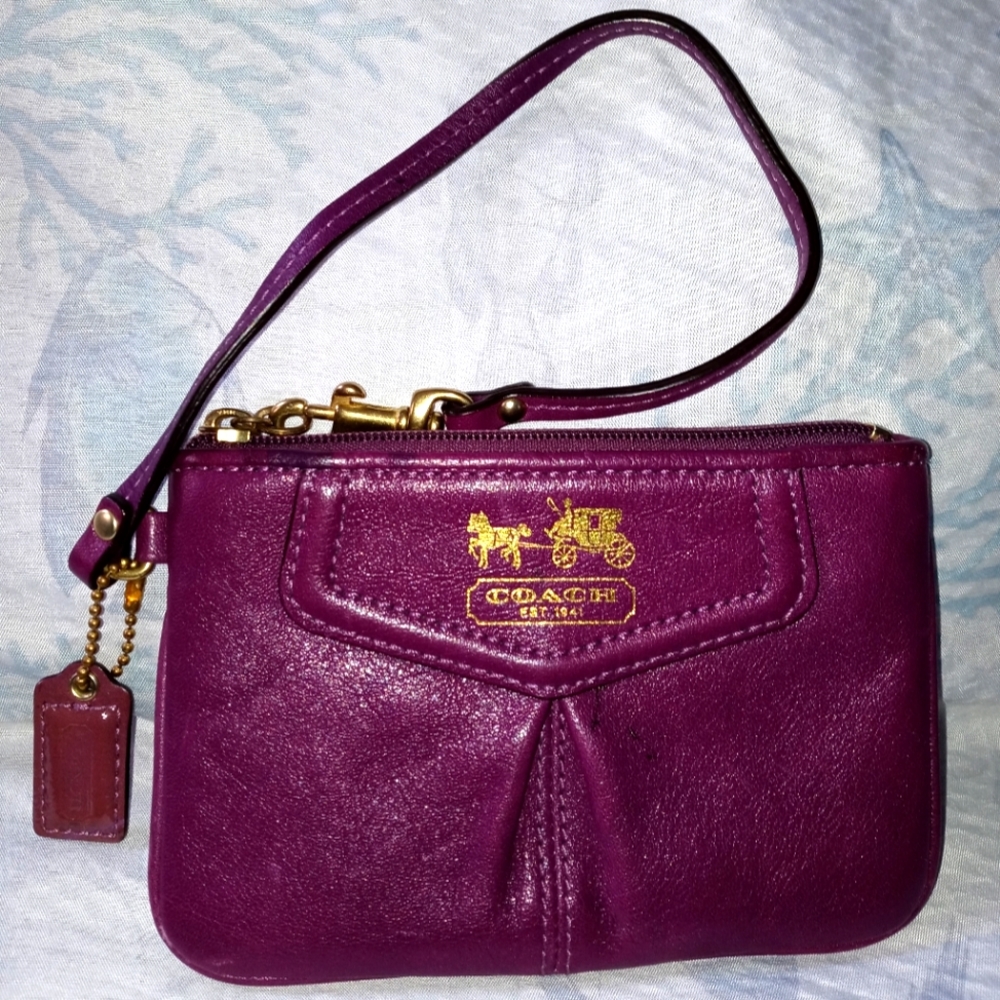 Coach purple and gold wristlet